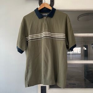 Vintage Structure Striped Polo Shirt Men XL Olive Green Blue 1/4 Zip Y2K Skater